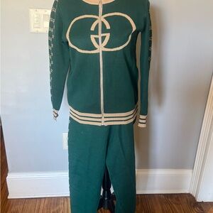Green and Cream Zip-Up Tracksuit